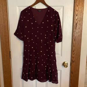 Burgundy mini dress with gold stars by Madewell.  Size 14